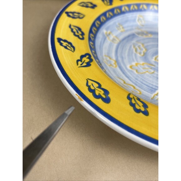 Set Of 4 Quadrifoglio Blue & Yellow Leaf Pattern Bowls 8 3/4” Made in Italy - Picture 5 of 10